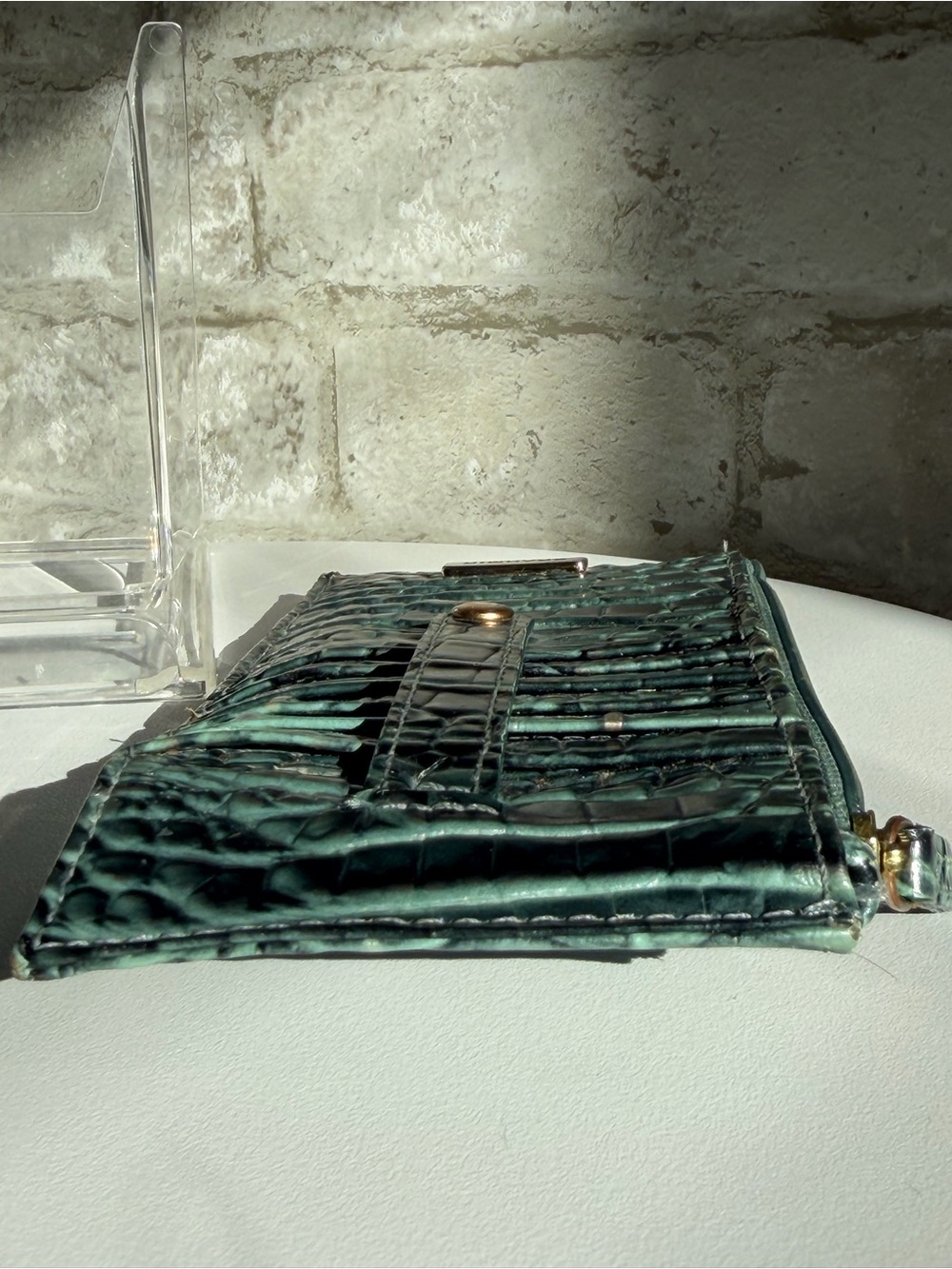 Brahmin Teal Croc-Embossed Leather Phone Wallet with Gold Hardware - Picture 7 of 8